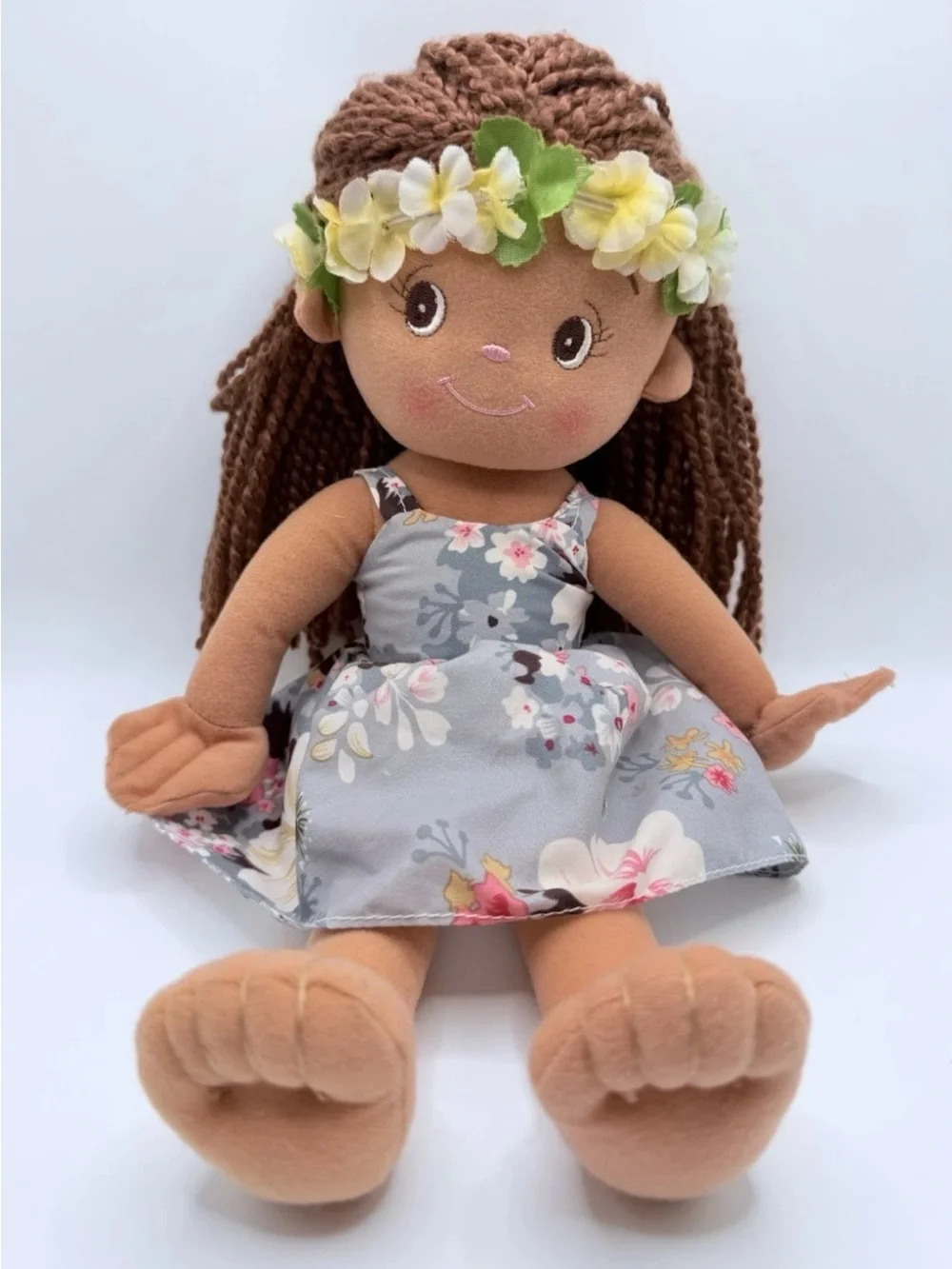 Island Plush Hawaiian Hula Girl Rag Doll Lavender Aloha Dress Pre-Owned